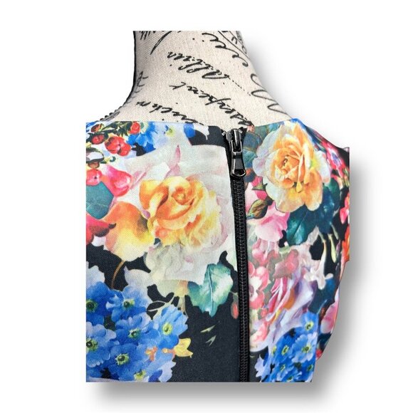 Betsey Johnson 6 Black Floral Scuba Pencil Dress Short Sleeve Feminine Festival - Picture 6 of 8